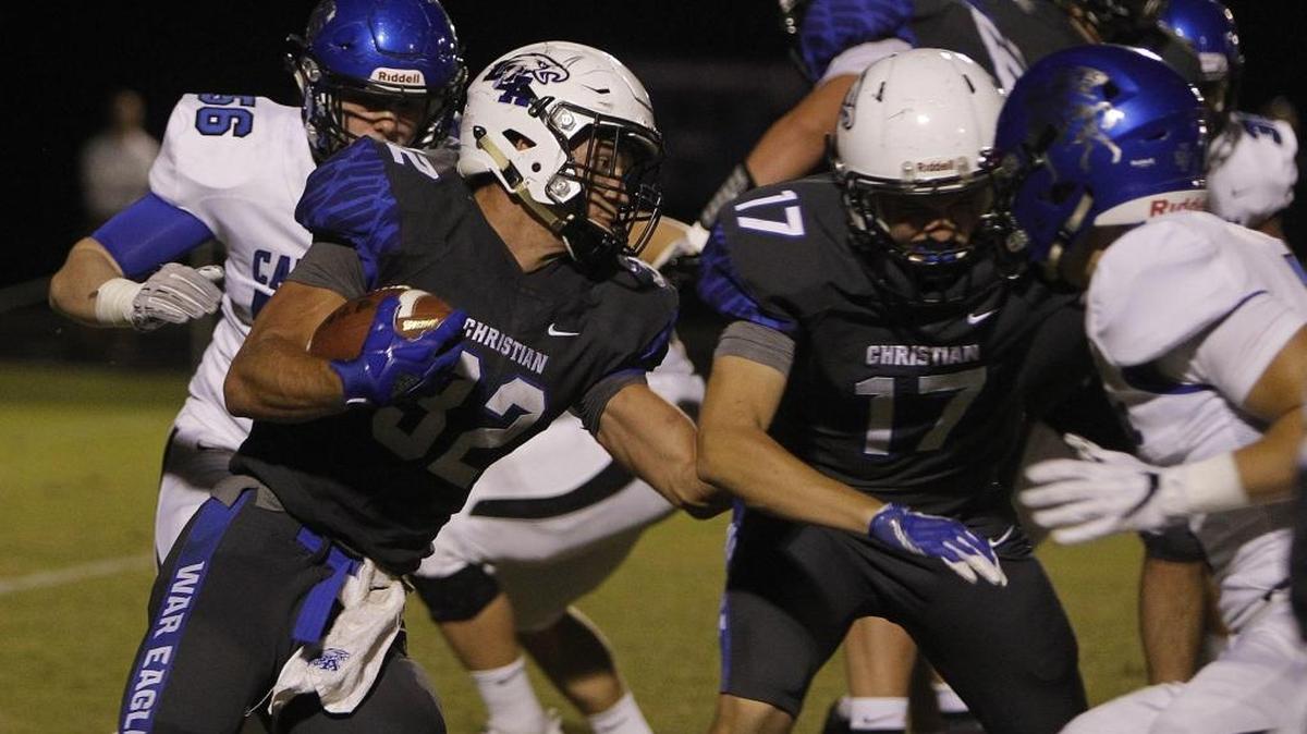 LCA's Dillon Wheatley runs against Lexington Catholic at Lexington Christian Academy in Lexington, Ky., Friday, September 8, 2017.