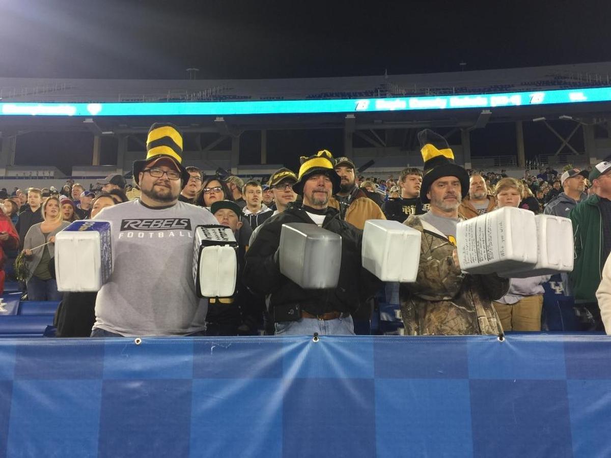 These Boyle County fans brought some self-made noise makers to the Class 3A Russell Athletic/KHSAA Commonwealth Gridiron Bowl championship game at Kroger Field in Lexington, Ky., on Friday, December 1, 2017.