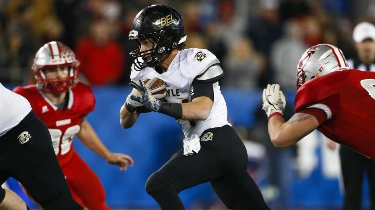 Boyle County’s Tanner Crawford (44) ran the ball past Corbin’s Mathew Masternak, right, during the Class 3A championship game at Kroger Field in Lexington on Dec. 1, 2017. Boyle County won 40-21.