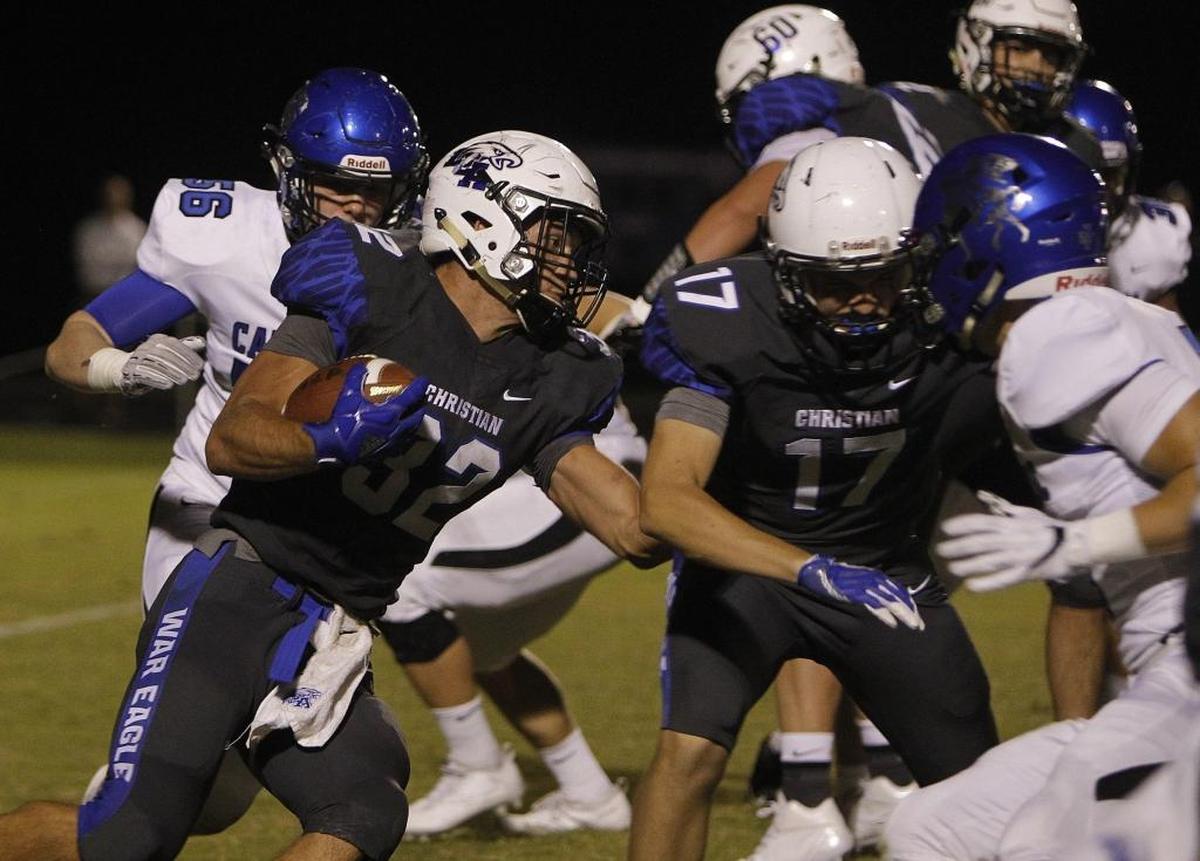 LCA's Dillon Wheatley runs against Lexington Catholic at Lexington Christian Academy in Lexington, Ky., Friday, September 8, 2017.