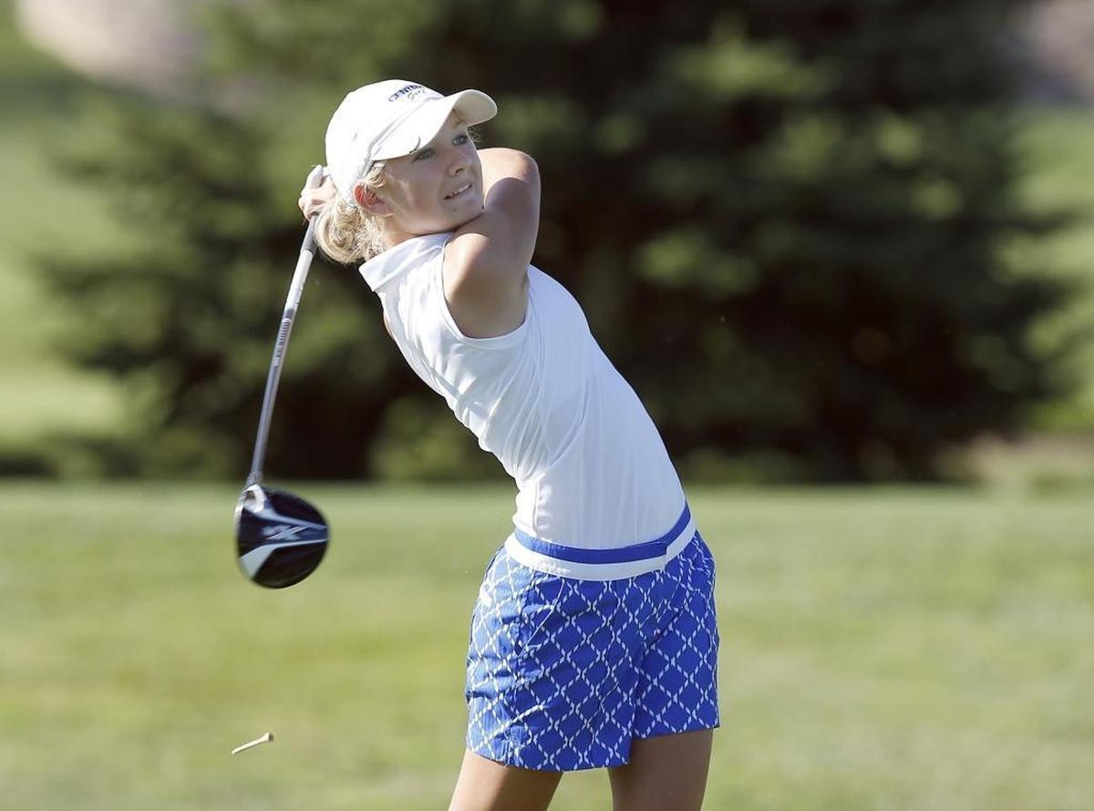 Mattie Neeley, Madison Central, teed off on the first hole during the Girls 7th Region golf tournament played at the Keene Trace Golf Club Keene Run Course on Tuesday., 5600 Harrodsburg Rd, Nicholasville, KY, Ky., Tuesday, September 26, 2017.
