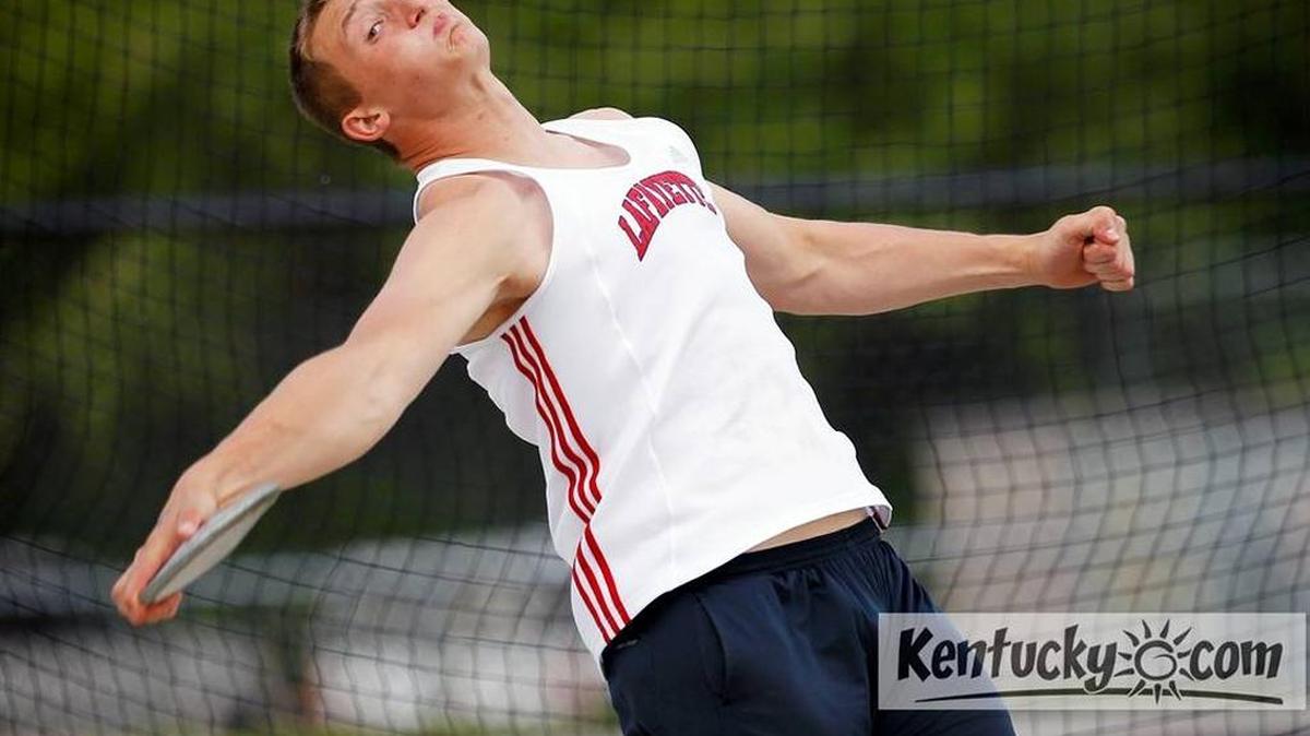 Lafayette's Landon Young won the discus at the Class 3A Region 6 Track and Field Championships at Lafayette High School in Lexington Thursday May 9, 2013.