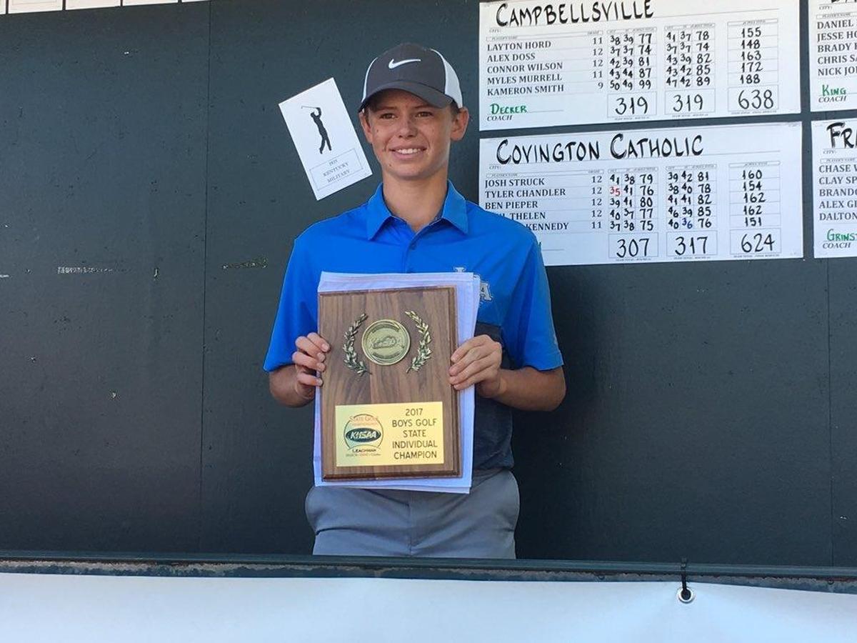 Jansen Preston, a sophomore at Lexington Christian, won the Leachman Buick-GMC-Cadillac/KHSAA Boys’ State Golf Championship individual title on Wednesday, Oct. 4, 2017 in Bowling Green, Ky.