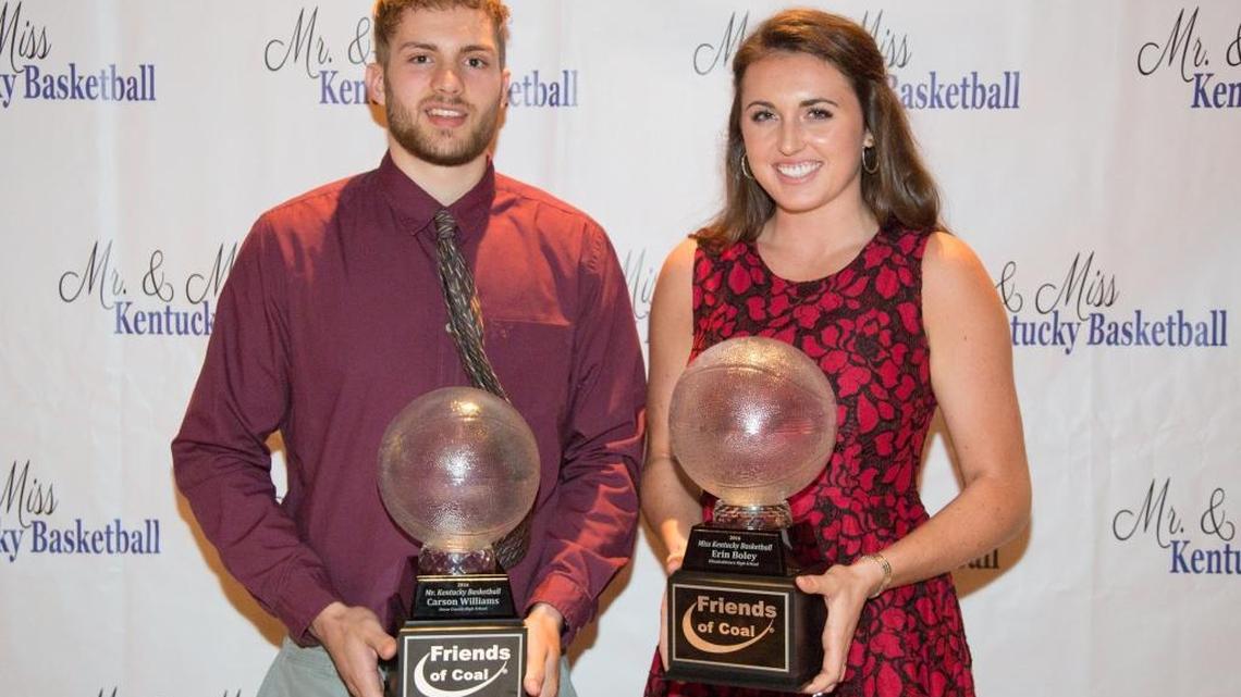 Carson Williams, left, was named Mr. Basketball and Erin Boley named Miss Basketball at the Lexington Center's Bluegrass Ballroom on Tuesday March 15, 2016 in Lexington, Ky.
