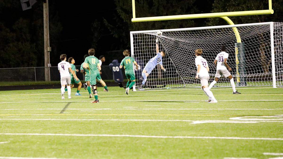 Bryan Station goalkeeper Luke Majors deflected a Lafayette shot onto the crossbar for a save in the Defenders’ 0-0 home tie against the Generals on Oct. 3.
