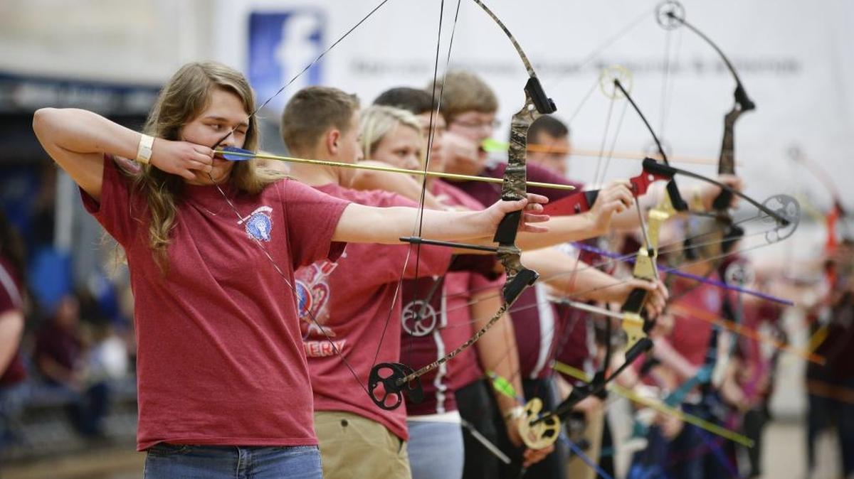 Madison Central freshman Anabela Schmidt, took aim at the target during the State Archery Championships on Thursday April 21, 2016 in Lexington, Ky.