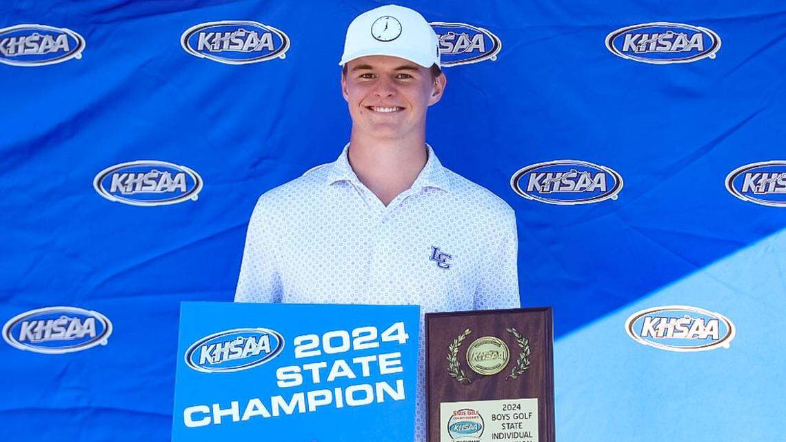 Lexington Catholic senior Charlie Spiller won a three-way playoff for the 2024 Leachman Buick-GMC-Cadillac KHSAA Boys’ State Golf Championship individual title at Bowling Green Country Club in Bowling Green on Wednesday.