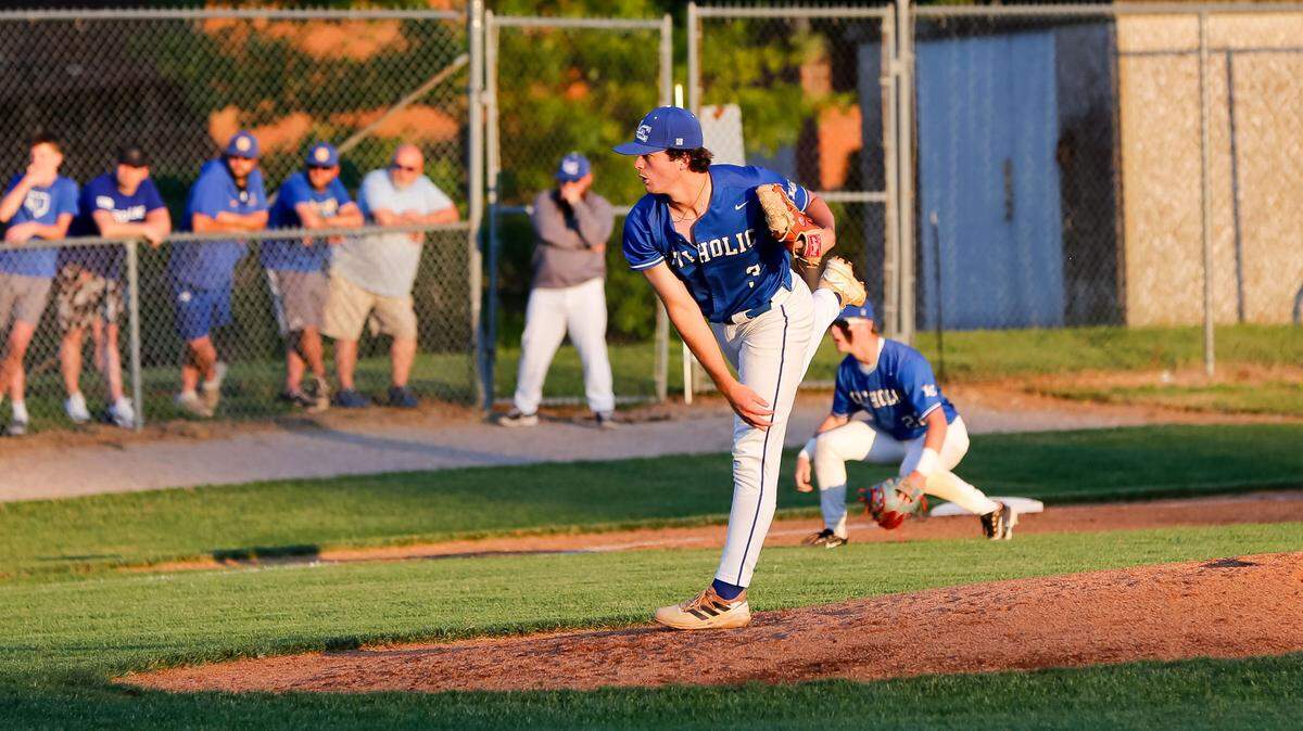 Lexington Catholic’s Burkley Bounds pitched a complete-game shutout in the Knights’ 4-0 win against Franklin County in the 11th Region baseball tournament on Tuesday.