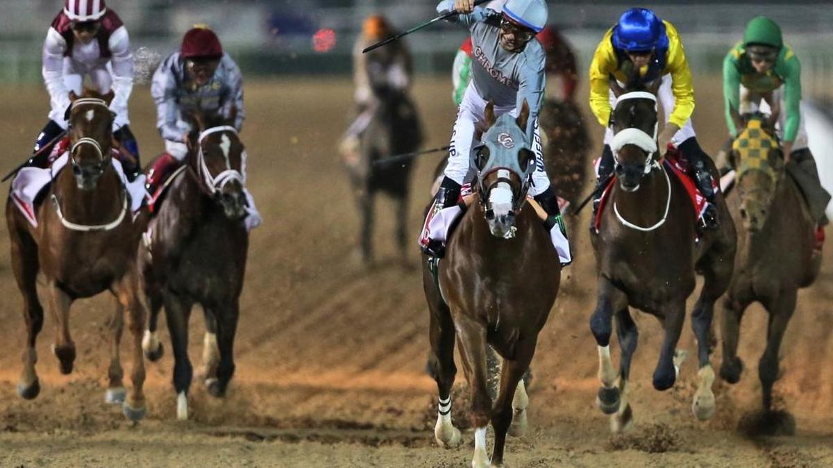 California Chrome, ridden by Victor Espinoza, won the $10 million Dubai World Cup in March.