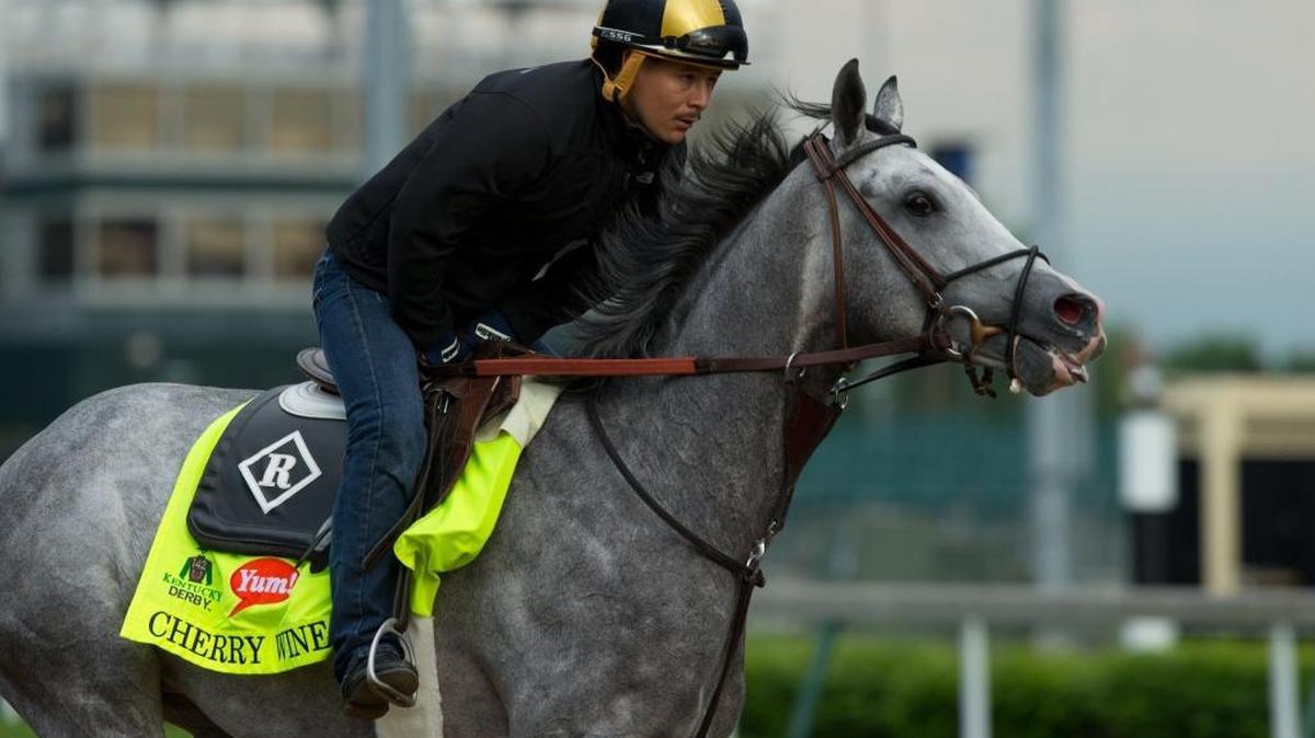 Cherry Wine, with Faustino Aguilar up, trained at Churchill Downs this month. The colt co-owned by Frank Jones Jr. and trained by Dale Romans is set to run in the Preakness Stakes in Baltimore on May 21.