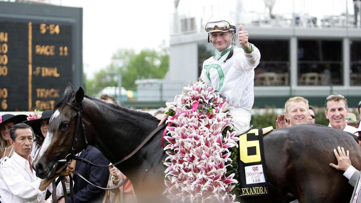 Calvin Borel gave a thumbs up to fans after riding Rachel Alexandra to a win in the Kentucky Oaks at Churchill Downs on May 1, 2009, in Louisville.