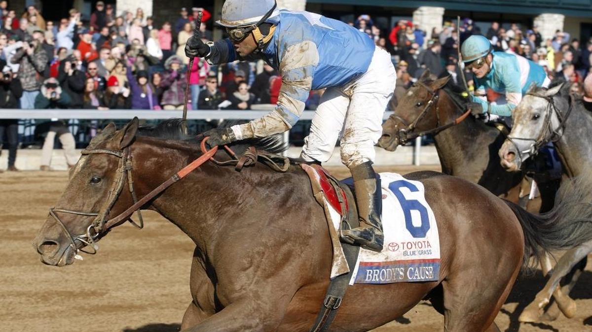 Brody’s Cause and jockey Luis Saez won the Grade I Toyota Blue Grass Stakes at Keeneland Race Course in Lexington on Saturday, April 9, 2016.