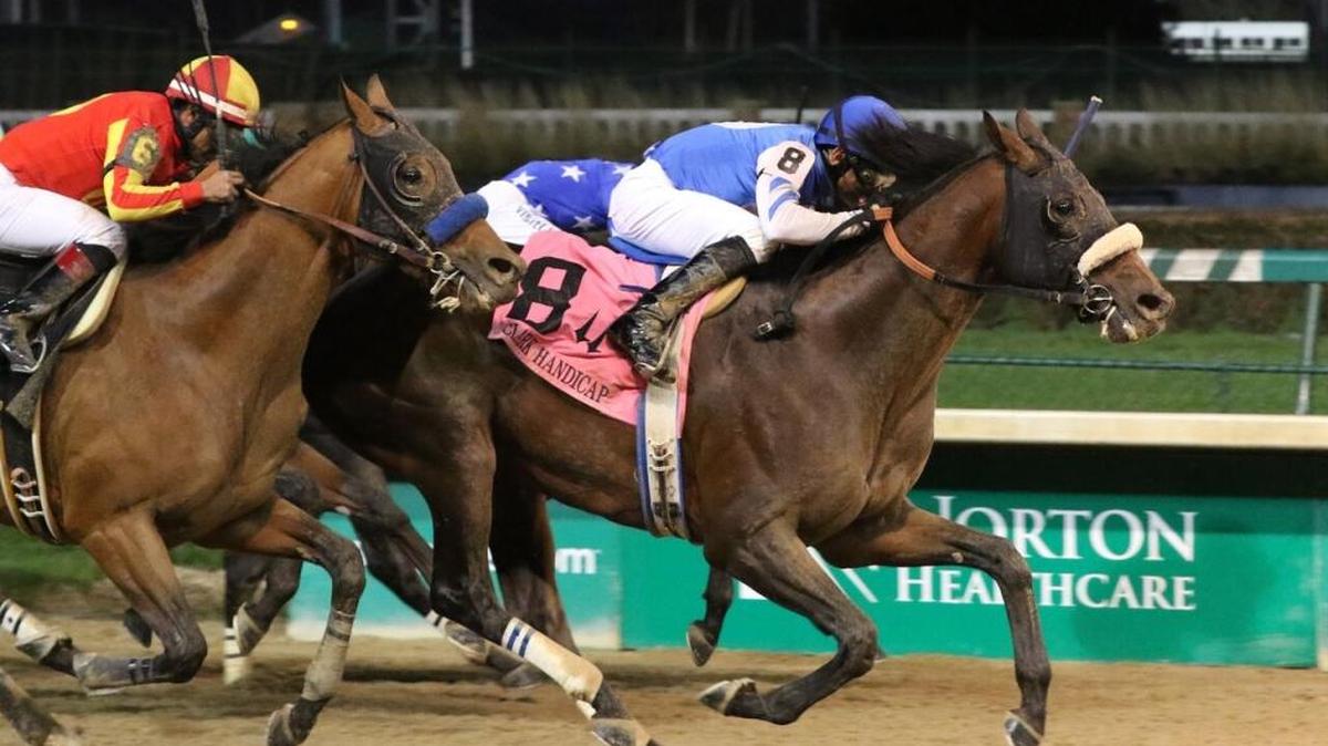 Effinex held off defending race winner Hoppertunity to take the $500,000, Grade I Clark Handicap at Churchill Downs on Friday.