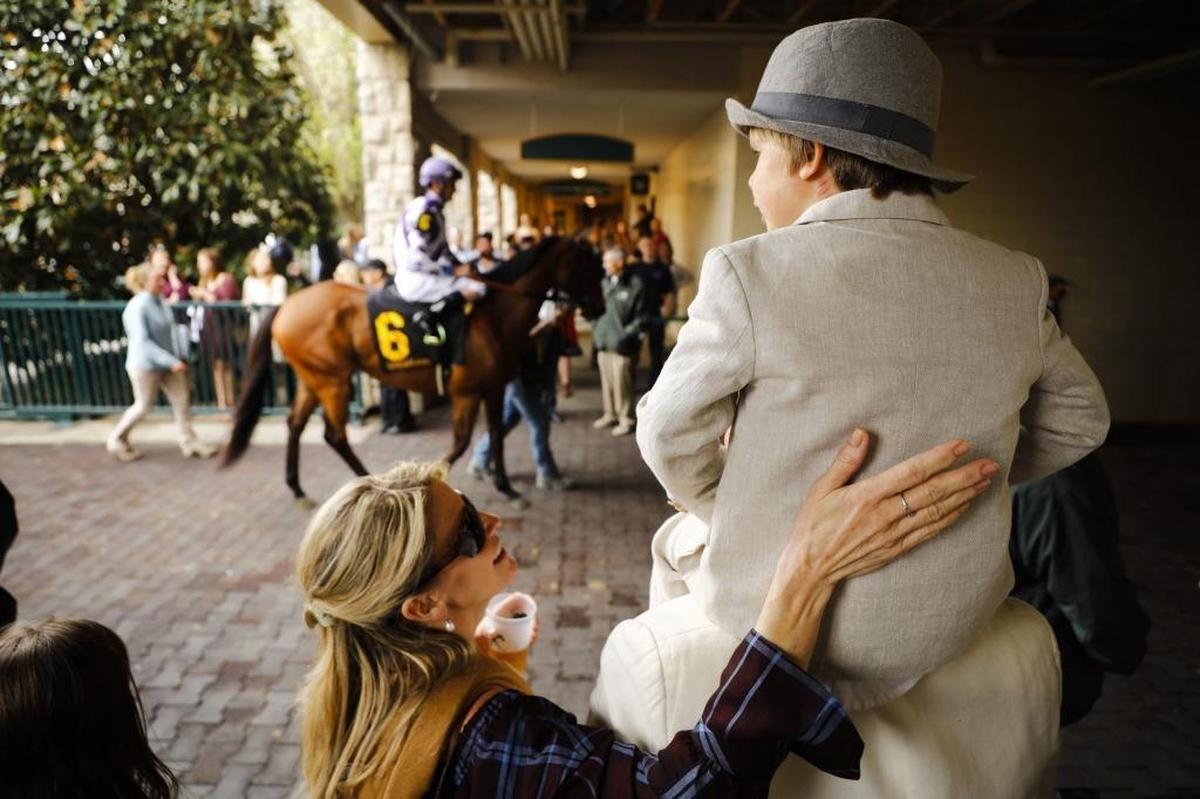 Keeneland goers watched as Southern Wild, with jockey Brian J. Hernandez Jr. up, entered the track during opening day Friday at Keeneland.