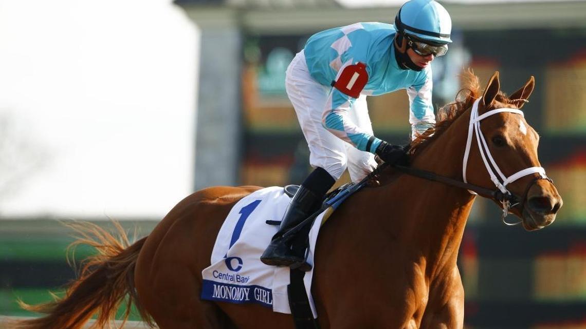 Monomoy Girl, with jockey Florent Geroux aboard, won the Central Bank Ashland Stakes on Saturday at Keeneland.