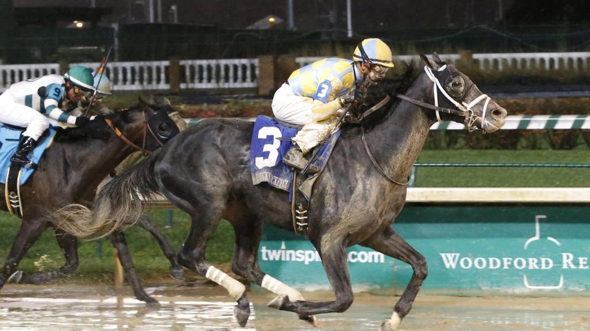 Airoforce swung wide at the head of the stretch and powered home in his dirt debut to win the 89th running of the $200,000 Kentucky Jockey Club Presented by TwinSpires.com (Grade II) by 1½ lengths over 2-1 favorite Mor Spirit.