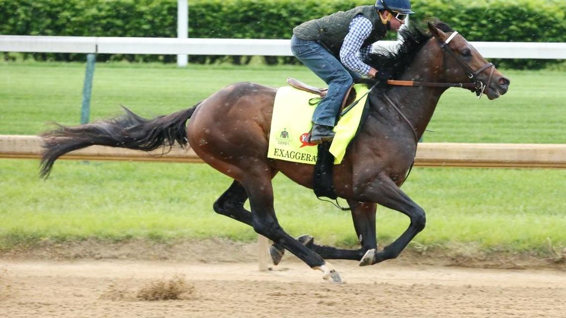 Kentucky Derby contender Exaggerator worked 5 furlongs in 1:02.60 with three-time Kentucky Derby-winning jockey Kent Desormeaux aboard for his brother, trainer Keith Desormeaux.