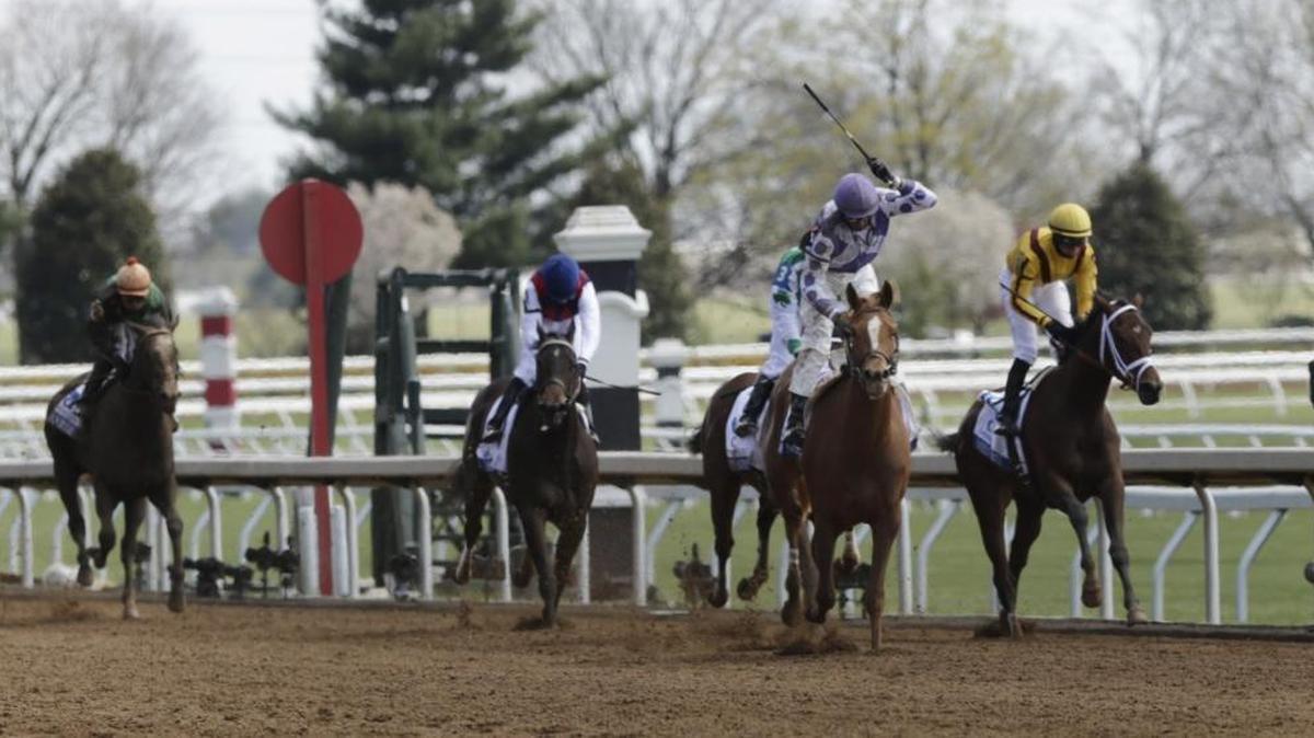 Weep No More (1) with Corey Lanerie up on the outside won the Ashland Stakes, the sixth race at Keeneland Race Course in Lexington, Ky, on April 9, 2016.