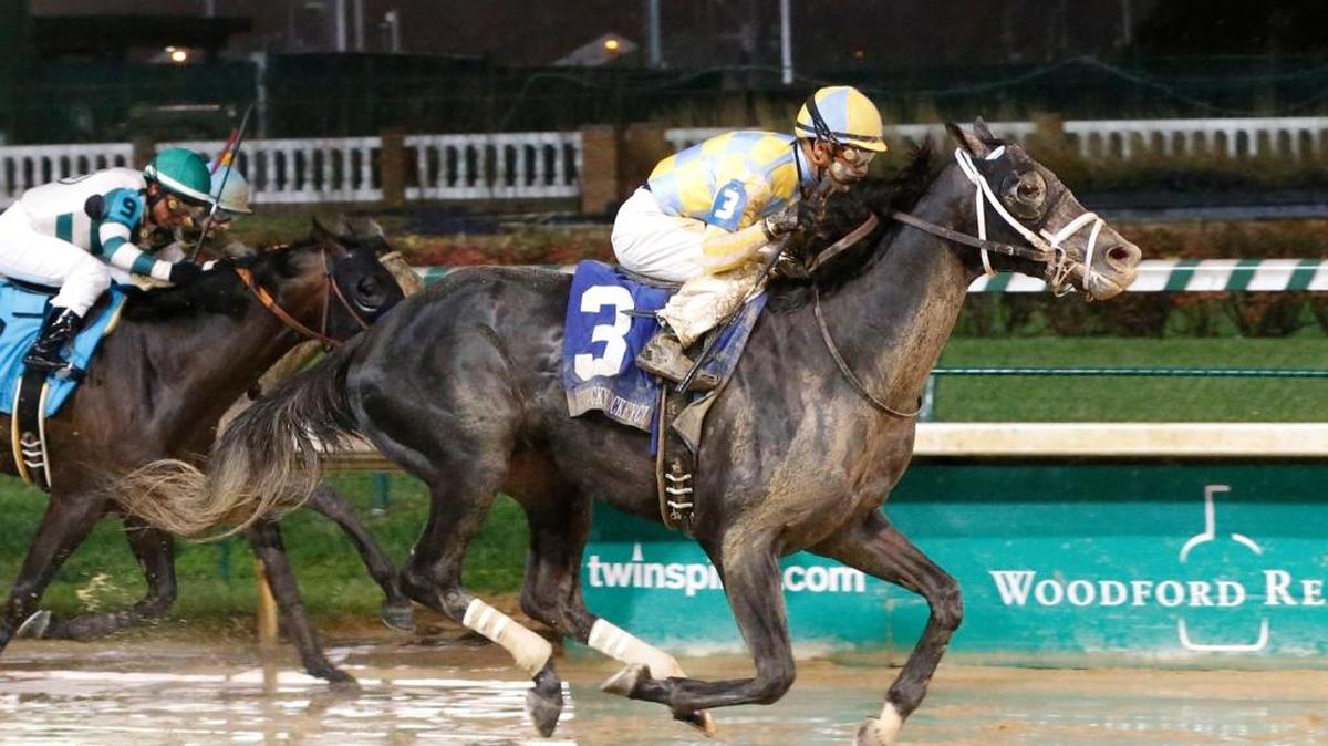 Airoforce swung wide at the head of the stretch and powered home in his dirt debut to win the 89th running of the $200,000 Kentucky Jockey Club Presented by TwinSpires.com (Grade II) by 1½ lengths over 2-1 favorite Mor Spirit on a rainy Saturday afternoon at Churchill Downs.