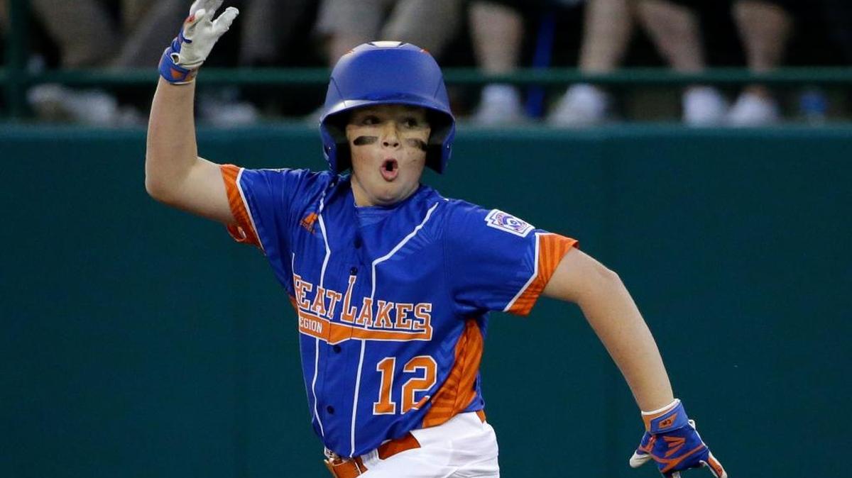 Bowling Green, Ky.'s Carson Myers celebrates as he rounds the bases after hitting a three-run home run off Endwell, N.Y.'s Ryan Harlost during the first inning of a baseball game at the Little League World Series in South Williamsport, Pa., Wednesday, Aug. 24, 2016. (AP Photo/Gene J. Puskar)