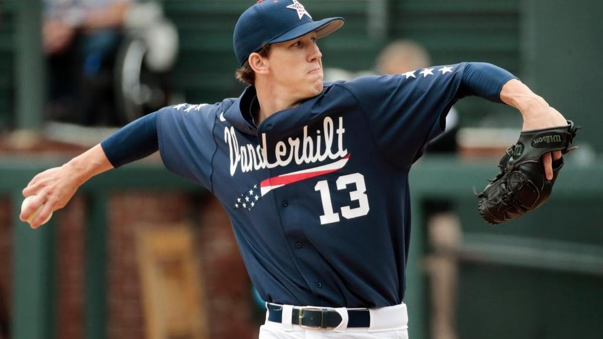 Vanderbilt starting pitcher Walker Buehler throws against Radford in the first inning of an NCAA regional college baseball game in Nashville on June 1, 2015.