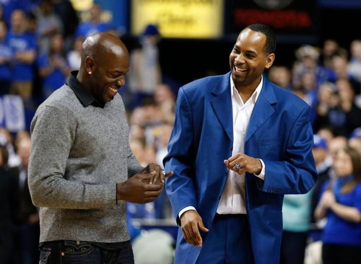Former Kentucky star Derek Anderson, right, was honored in 2013 at Rupp Arena along with other members of UK's 1995-96 NCAA championship team.