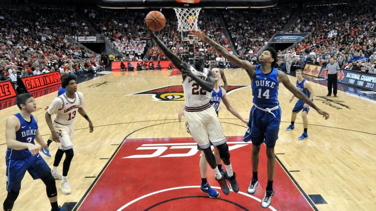 Louisville’s Deng Adel (22) put up a shot against Duke's Brandon Ingram.