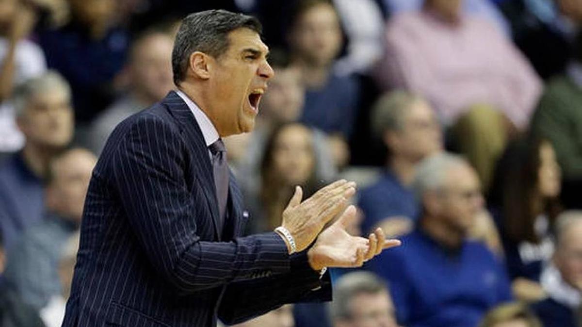 Villanova head coach Jay Wright yells to his team during the first half of an NCAA college basketball game against Georgetown, Tuesday, Feb. 7, 2017, in Villanova, Pa. The defending champions are the preliminary overall No. 1 seed as announced by the NCAA Tournament Selection Committee last Saturday.