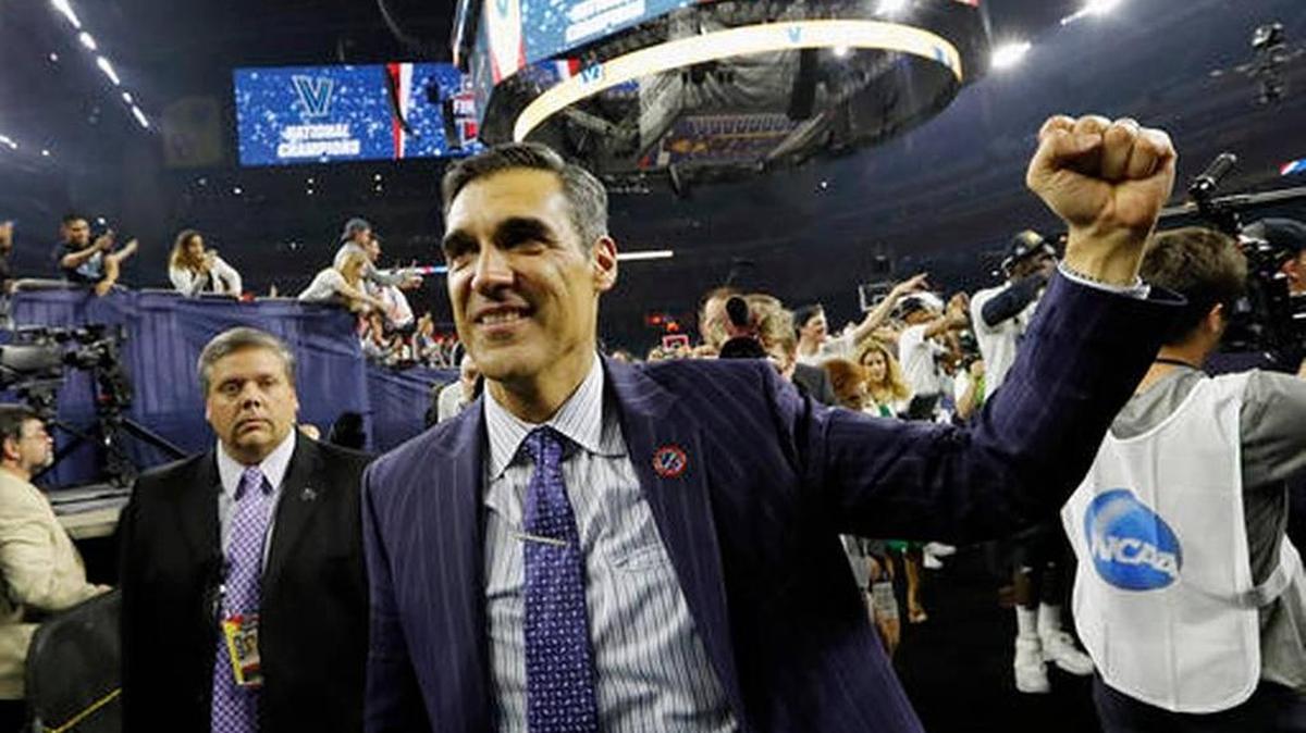 Villanova head coach Jay Wright celebrates after his team defeated North Carolina in the NCAA Men’s Basketball Tournament championship game in 2016.