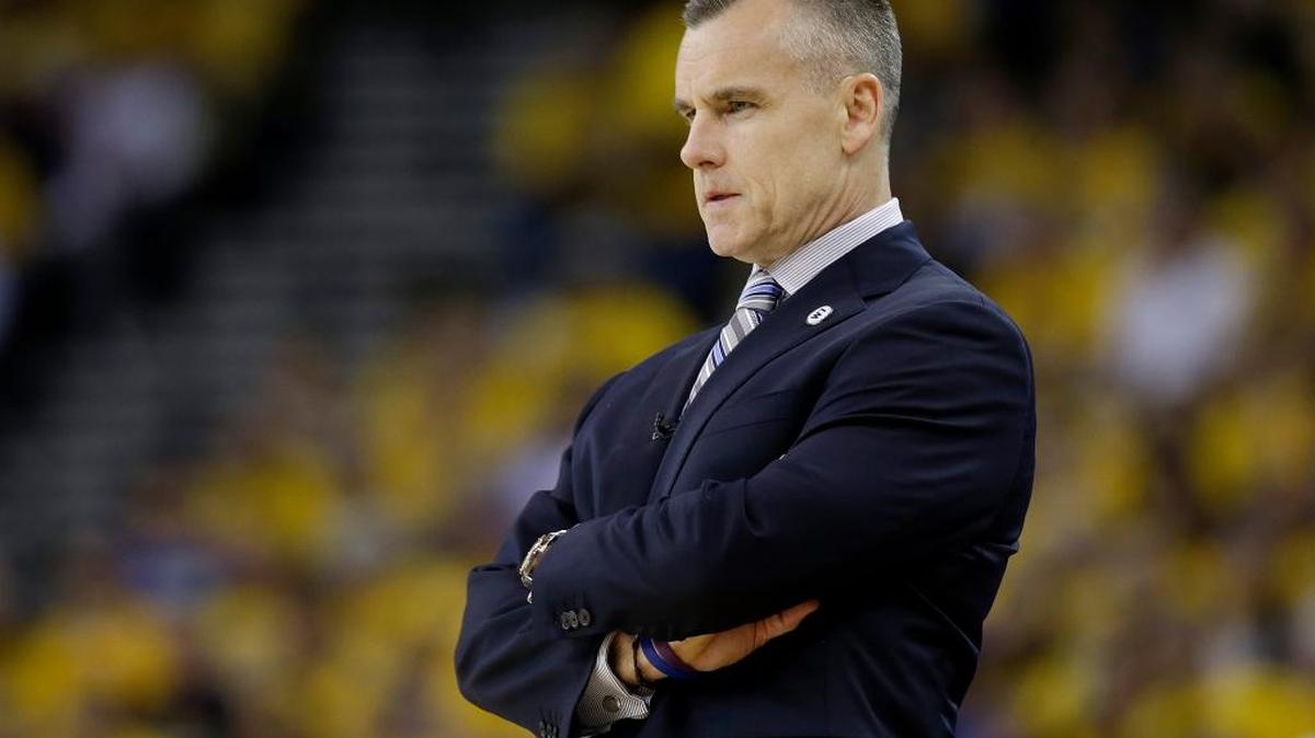 Oklahoma City Thunder head coach Billy Donovan watches during the first half of Game 1 of the NBA basketball Western Conference finals between the Golden State Warriors and the Thunder in Oakland, Calif., Monday, May 16, 2016.