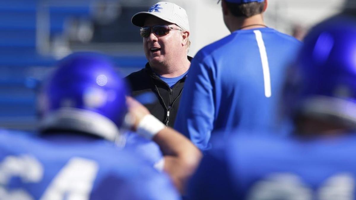 UK head coach Mark Stoops during spring football practice on Saturday March 26, 2016, in Lexington.