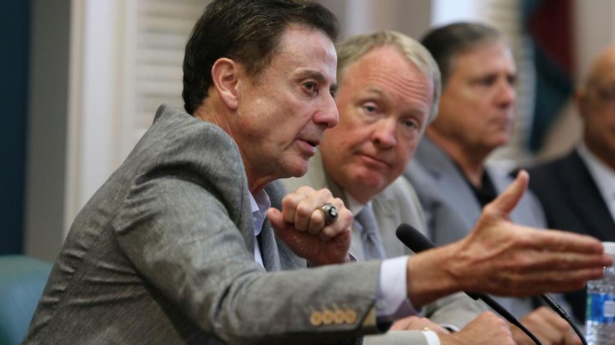 University of Louisville basketball coach Rick Pitino speaks during a news conference Thursday, June 15, 2017, in Louisville, Ky. concerning the penalties imposed by the NCAA after a former men's basketball staffer is alleged to have hired strippers to entertain players and recruits.