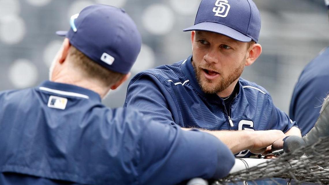 San Diego Padres Manager Andy Green talks at the batting cage before a baseball game against the Seattle Mariners in San Diego on Wednesday, June 1, 2016.