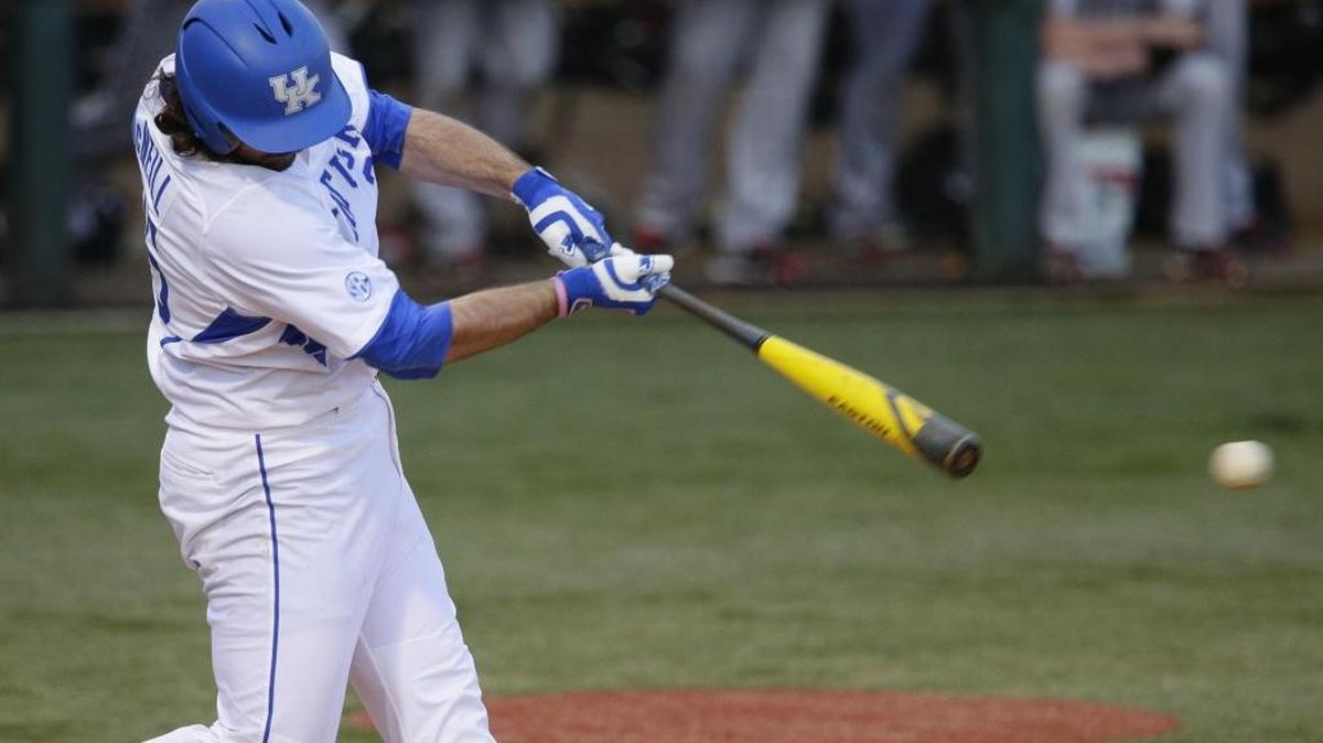 Kentucky first baseman Gunnar McNeill, shown here knocking in three with a double against Cincinnati earlier this month, will lead the Cats against No. 1-ranked Florida this weekend.