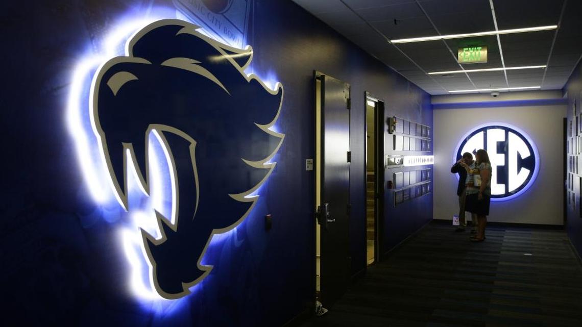 The new UK Football Training Facility includes the new “secondary” Wildcat log via Nike. The media received a tour of the new $45 million building on Friday, July 22, 2016.