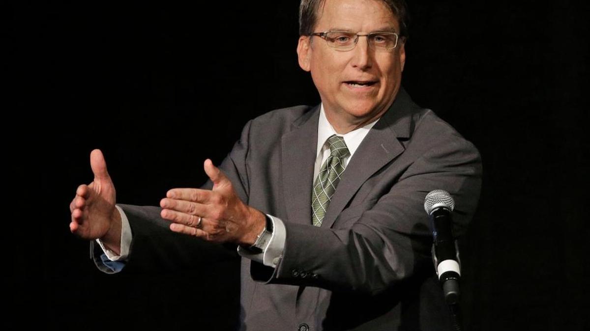 North Carolina Gov. Pat McCrory speaks during a candidate forum in Charlotte, N.C. in June. The NCAA and ACC both announced this week it is moving its lucrative championships out of the state because of the controversial HB2 law,which McCrory supports.