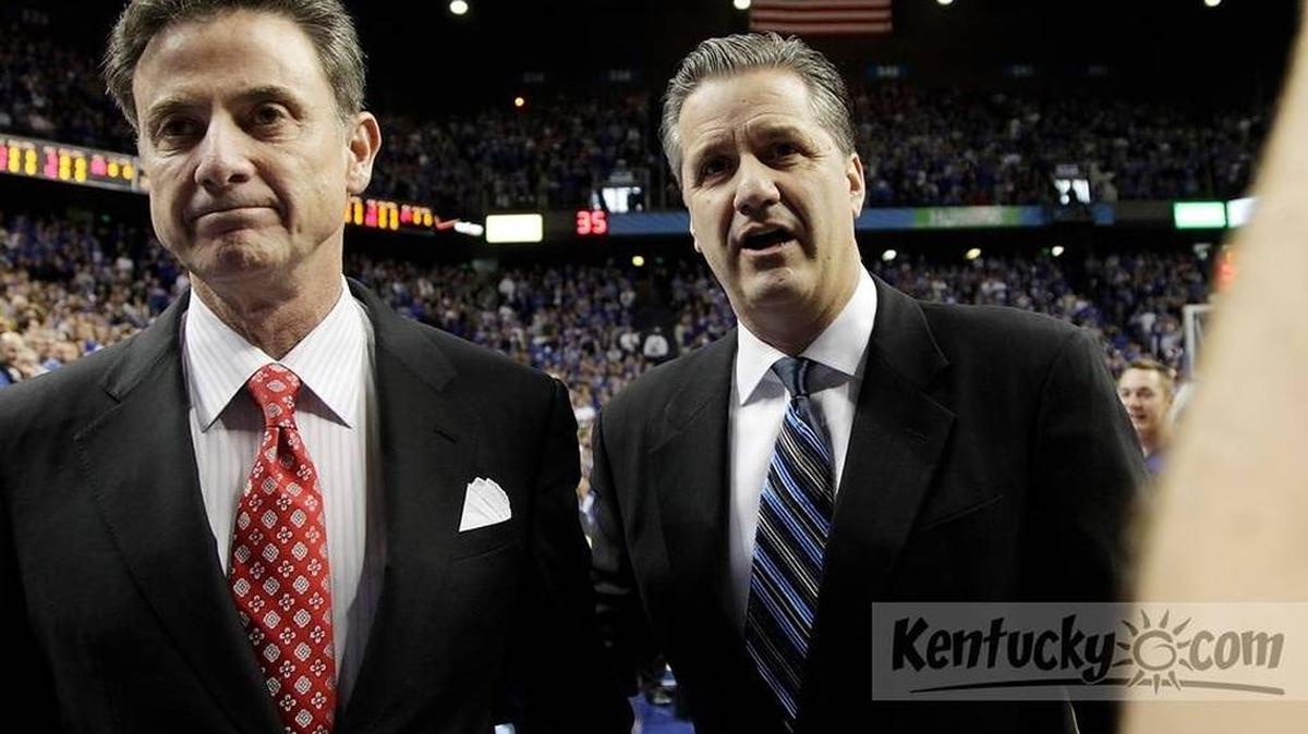 Louisville Coach Rick Pitino, left, and Kentucky Coach John Calipari, before their teams played in Lexington on Dec. 28, 2013.