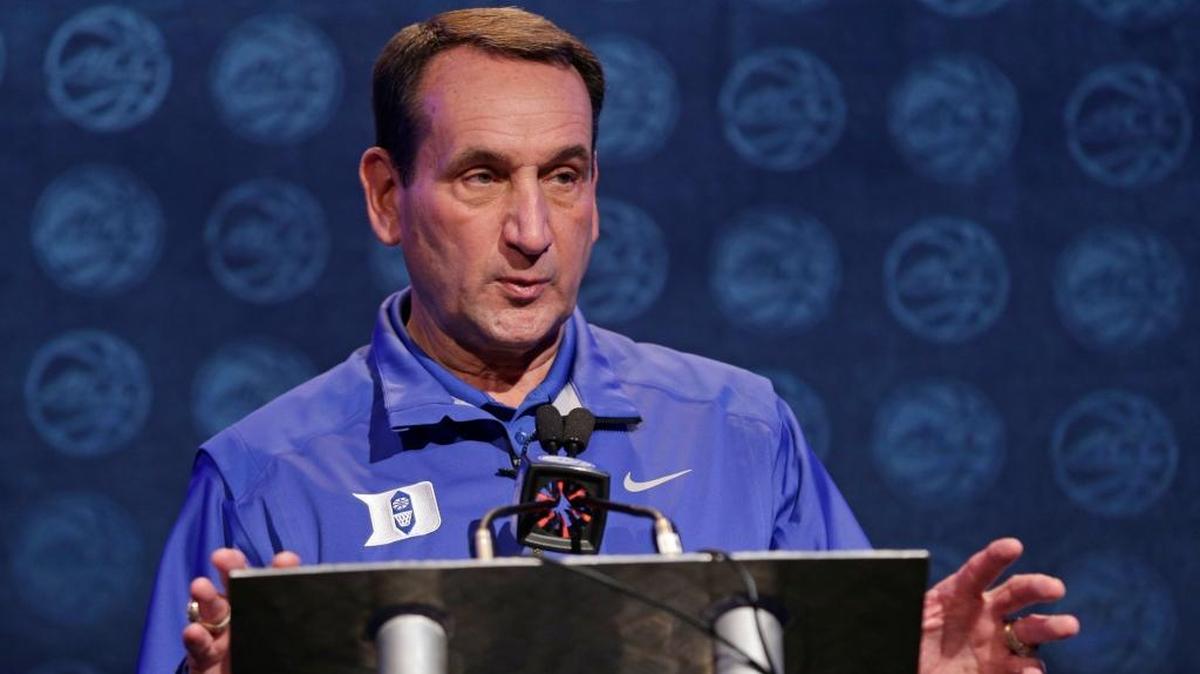 Duke basketball coach Mike Krzyzewski answered a question during the Atlantic Coast Conference men’s NCAA college basketball media day Oct. 25 in Charlotte, N.C.