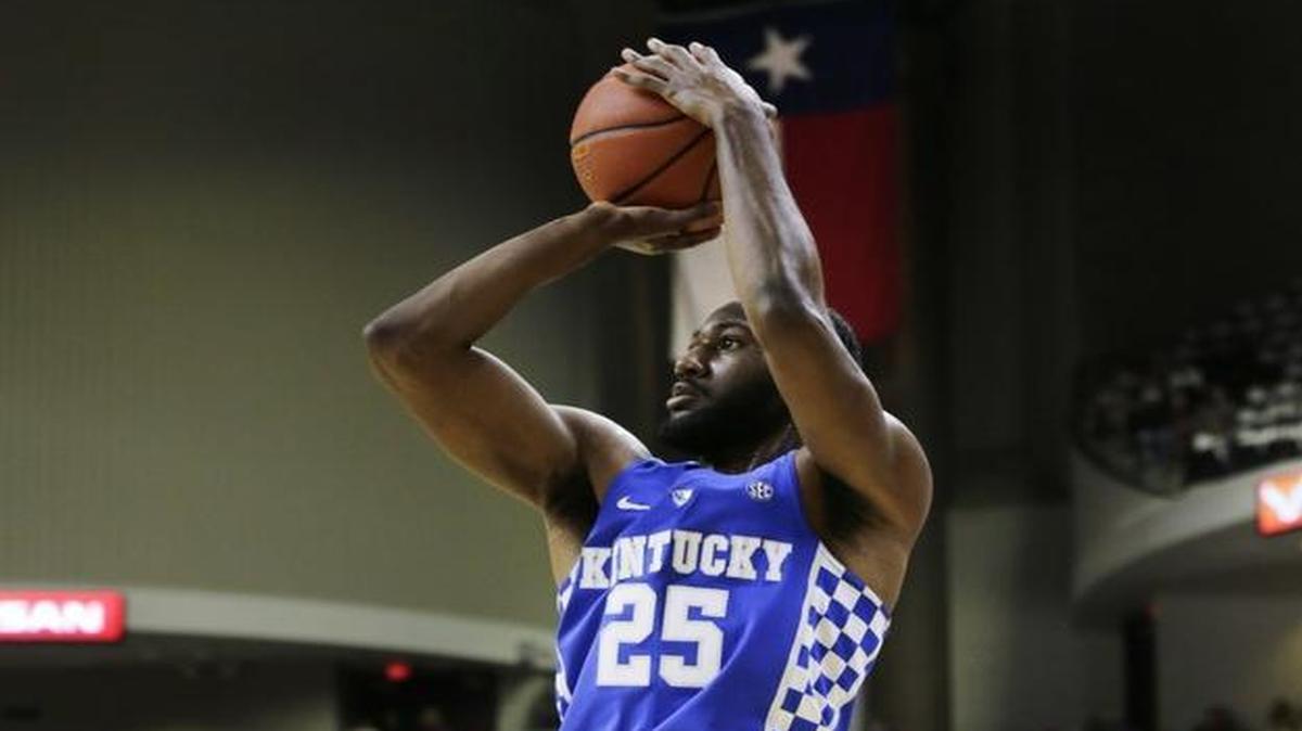 Kentucky guard Dominique Hawkins (25) attempted an outside shot in the first half of the Kentucky at Texas A&M at Reed Arena in College Station, Texas, on March 4, 2017.