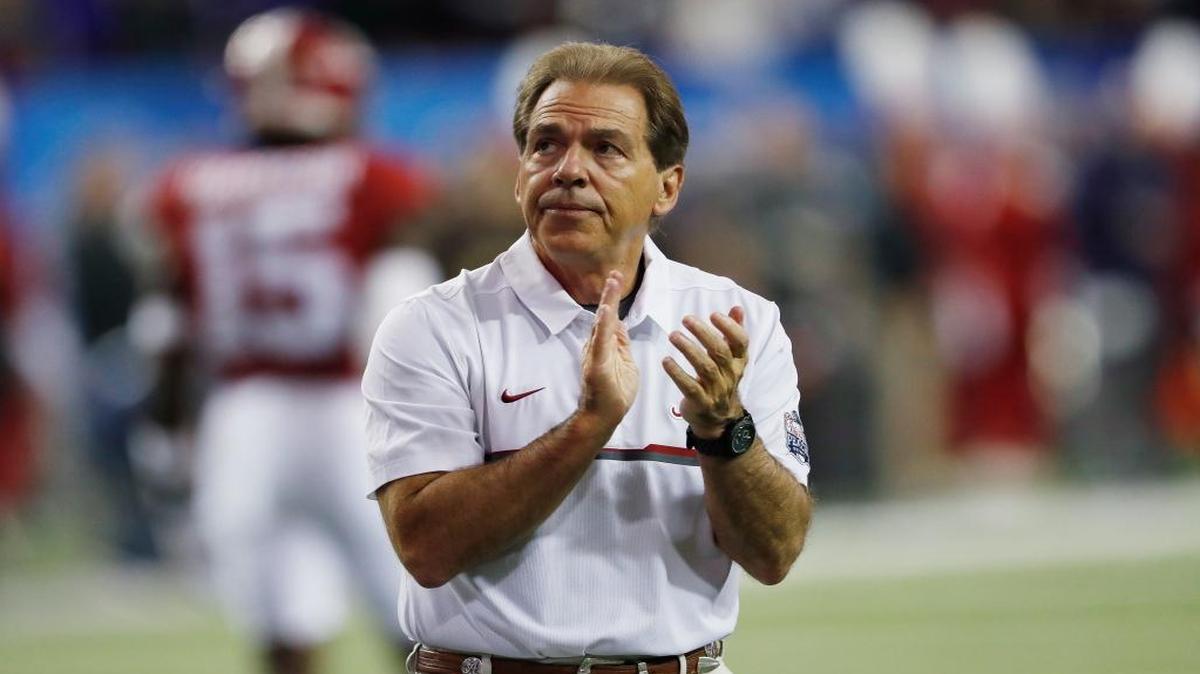 Alabama head coach Nick Saban walked the field before the first half of the Peach Bowl against Washington on Dec. 31, 2016, in Atlanta.