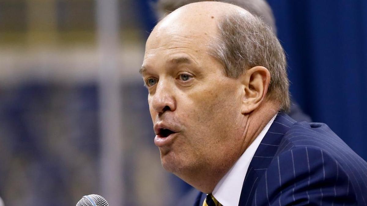 Kevin Stallings speaks at an introductory news conference as the new head coach for the Pittsburgh basketball team on Monday, March 28, 2016, in Pittsburgh.