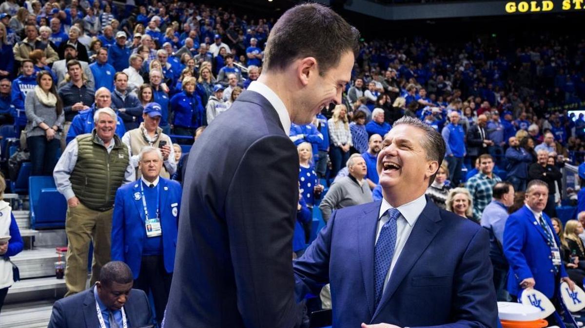 Kentucky head coach John Calipari and Louisville head coach David Padgett met before UK defeated U of L 90-61 in Rupp Arena on Dec. 29.