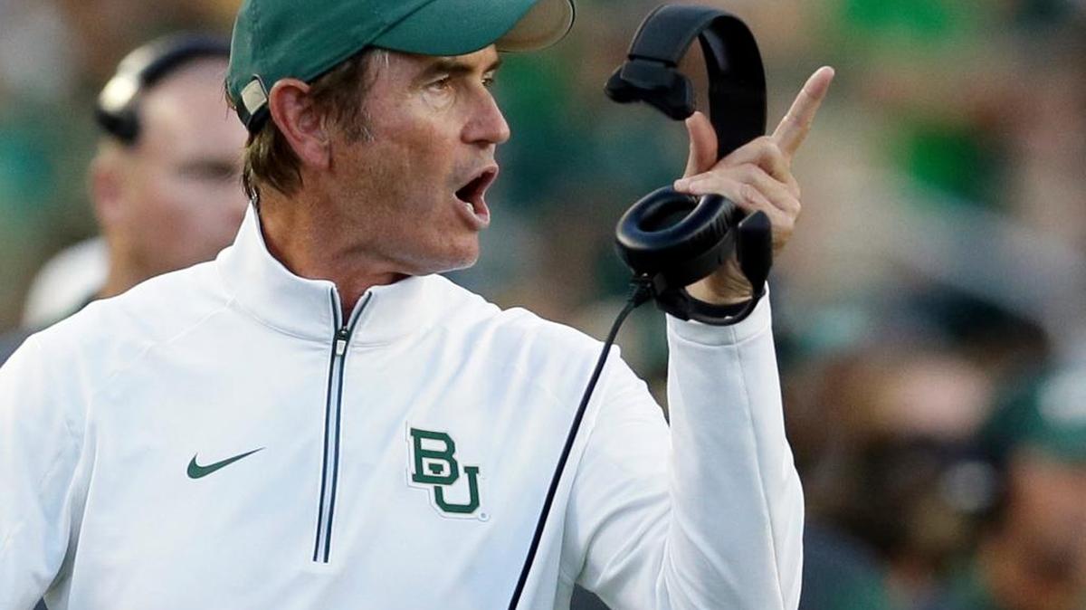 Baylor coach Art Briles yells from the sideline during the first half of a 2015 NCAA college football game against Lamar in Waco, Texas. Baylor University's board of regents says it will fire Briles and re-assign university President Kenneth Starr in response to questions about its handling of sexual assault complaints against players.