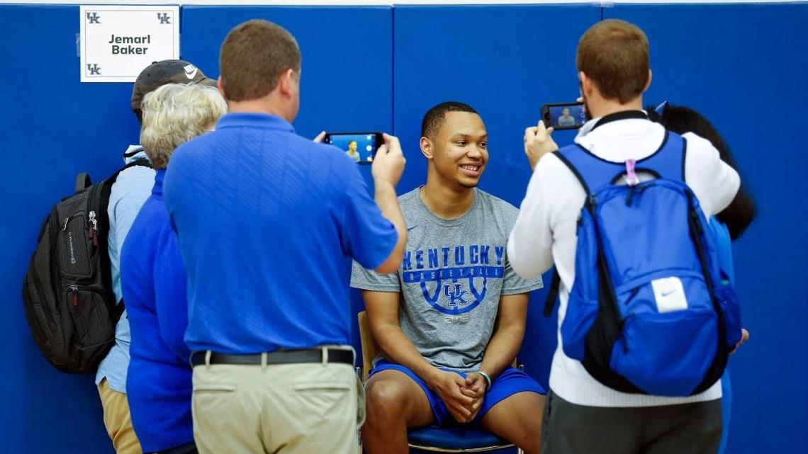 Freshman guard Jemarl Baker was interviewed during Kentucky’s basketball media day on Oct. 12. After undergoing October knee surgery, Baker has not played this season.