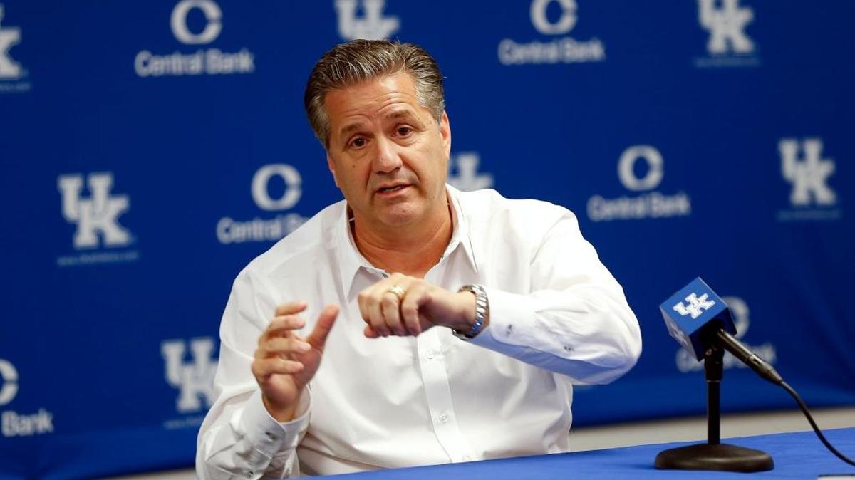 Head basketball coach John Calipari answered a question during the University of Kentucky men’s basketball media day held in Memorial Coliseum in Lexington, Ky., Thursday, October 12, 2017.