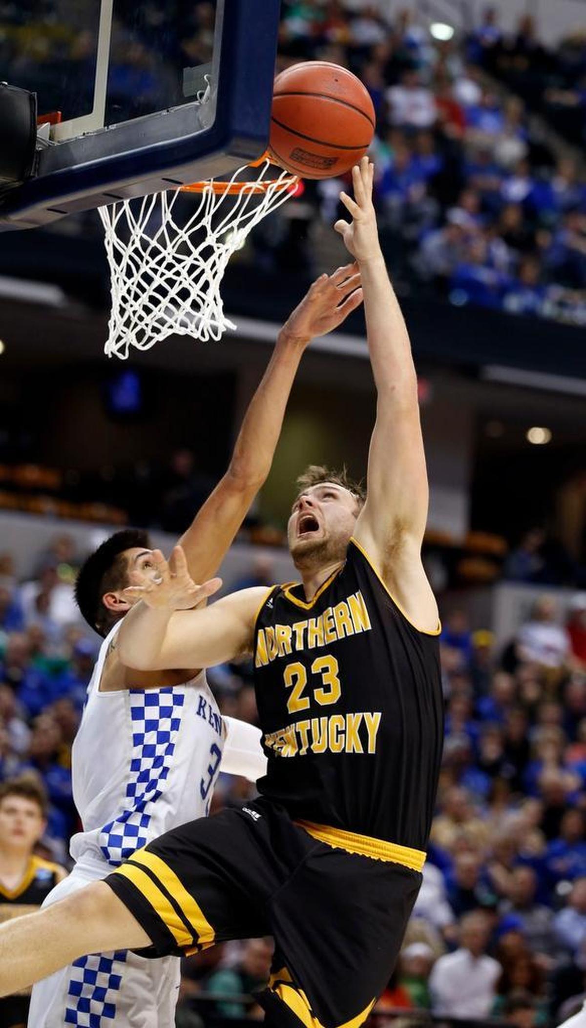 Northern Kentucky forward Carson Williams (23) had 21 points and nine rebounds in NKU’s 79-70 loss to Kentucky in the 2017 NCAA Tournament round of 64. Williams, the former Owen County star and Kentucky’s 2016 Mr. Basketball, is part of an influx of in-state talent attracted by Northern Coach John Brannen.