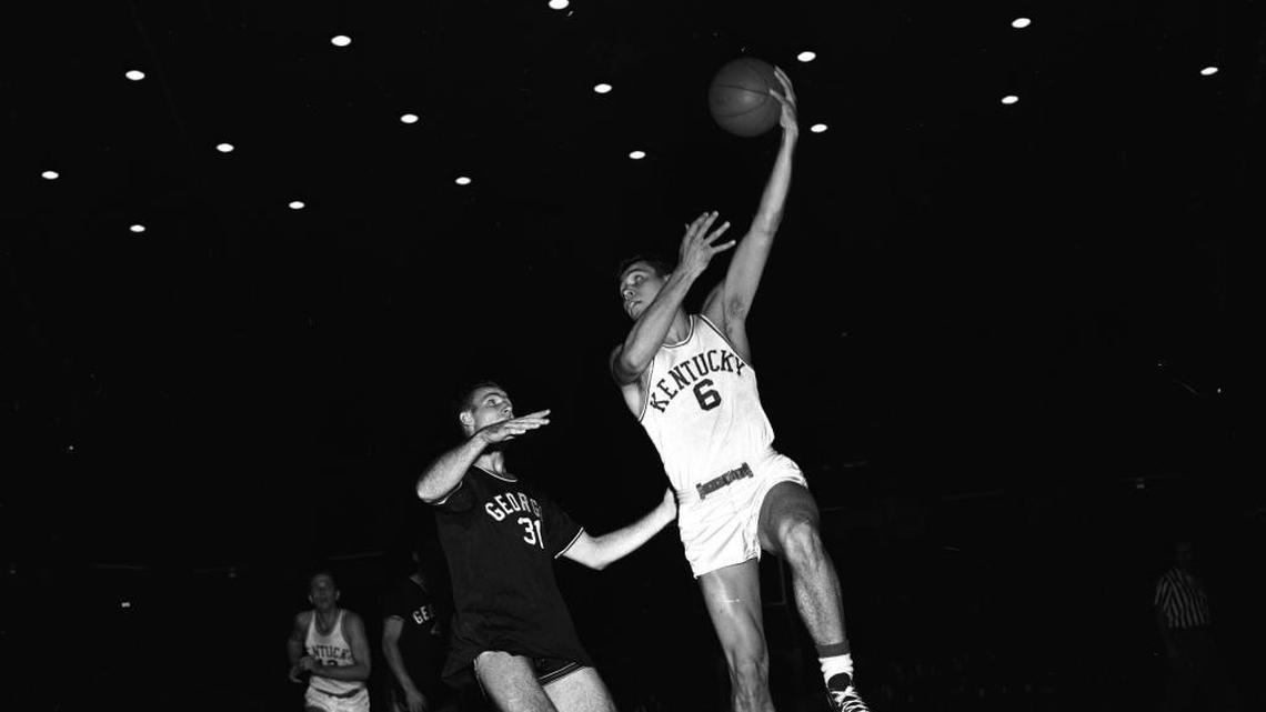 In what became a Hall of Fame career, Cliff Hagan, No. 6 in his days as a Kentucky Wildcats star for Coach Adolph Rupp, became synonymous with the hook shot.