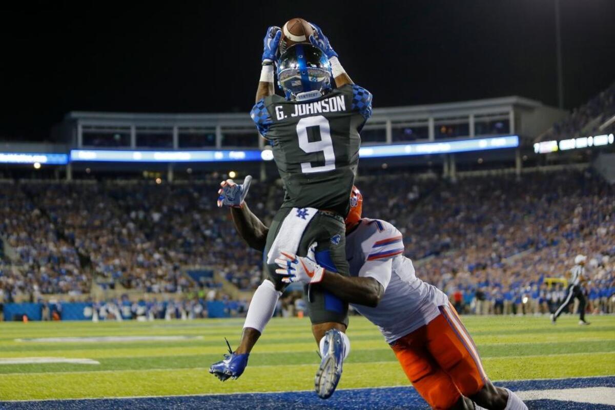 Kentucky wide receiver Garrett Johnson, No. 9, has caught at least one pass in 16-straight games.