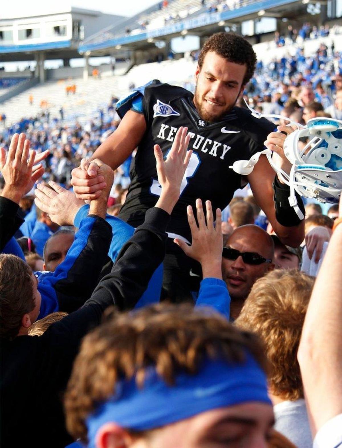 Matt Roark was carried off the field after the wide receiver, forced to play quarterback due to injuries, led Kentucky to a 10-7 win over Tennessee in 2011. It is UK’s only victory over UT in the past 32 meetings between the border rivals.