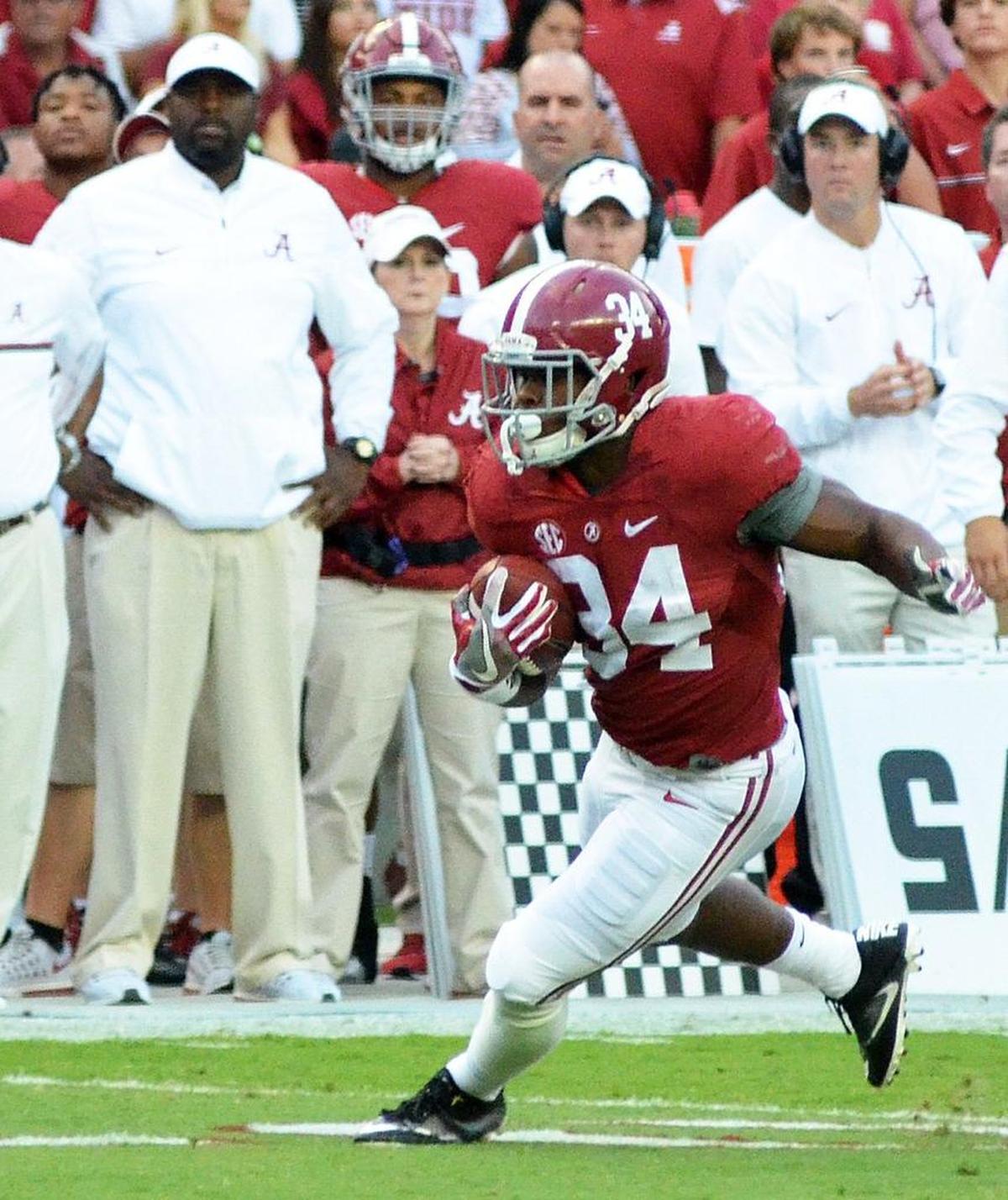 Former Madison Southern High School star Damien Harris led Alabama in rushing last season with 1,037 yards.